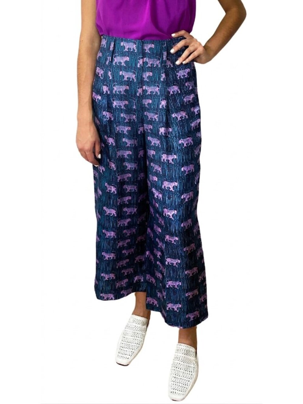 J. Crew Silk Tiger Print Wide Leg Pants